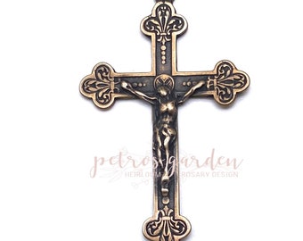 Solid Bronze FANCY FLORAL Crucifix Rosary Crucifix Rosary Parts Catholic Pendant Jewelry Religious Charms Antique Reproduction