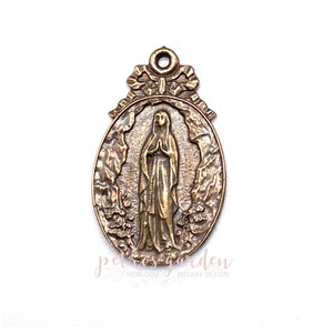 Solid Bronze IMMACULATE MARY Catholic Medal Catholic Pendant Jewelry Rosary Parts Religious Charms Antique Vintage Reproduction