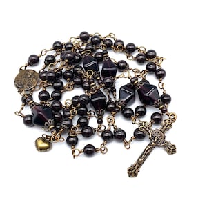 Rosary Beads, Heirloom Catholic Rosary Wire Wrapped Solid Bronze Garnet Gemstones Large