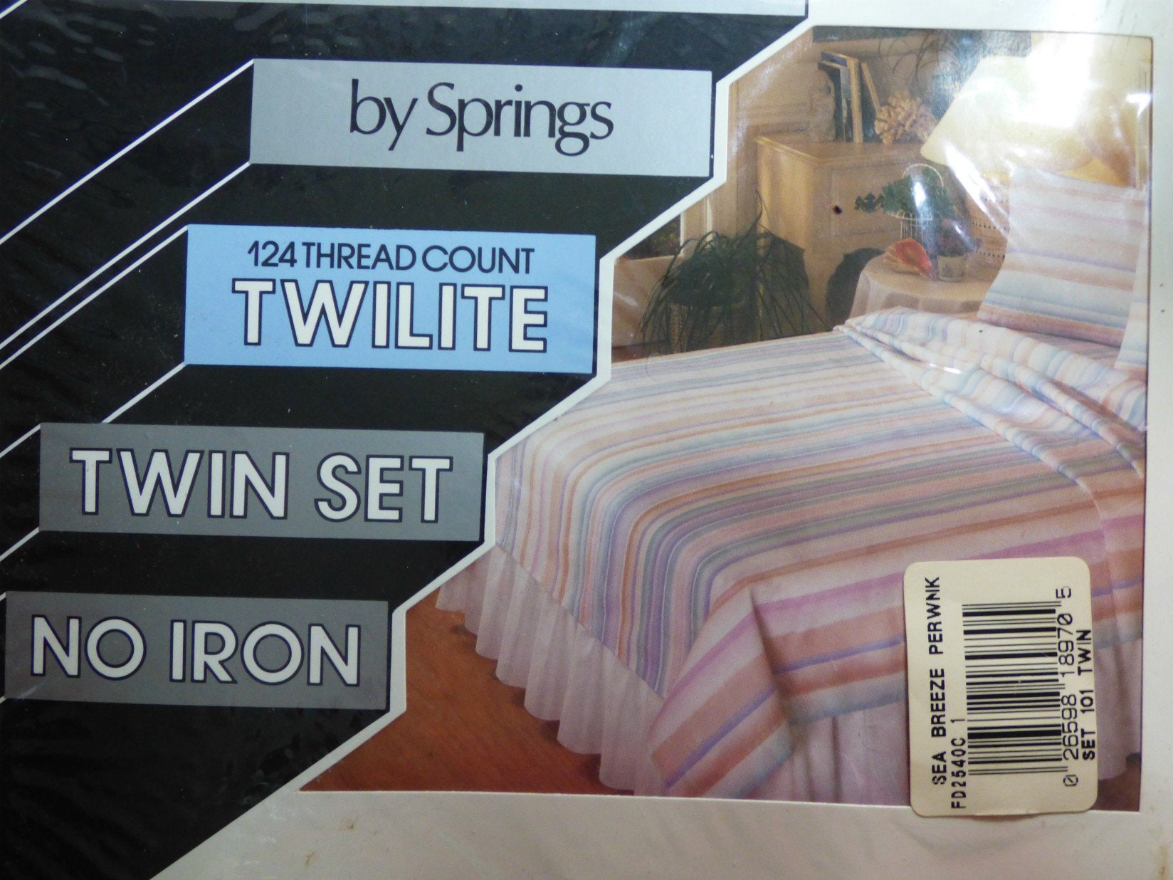 Vintage Twin Bed Set Pillowcase Flat Sheet Fitted Pink