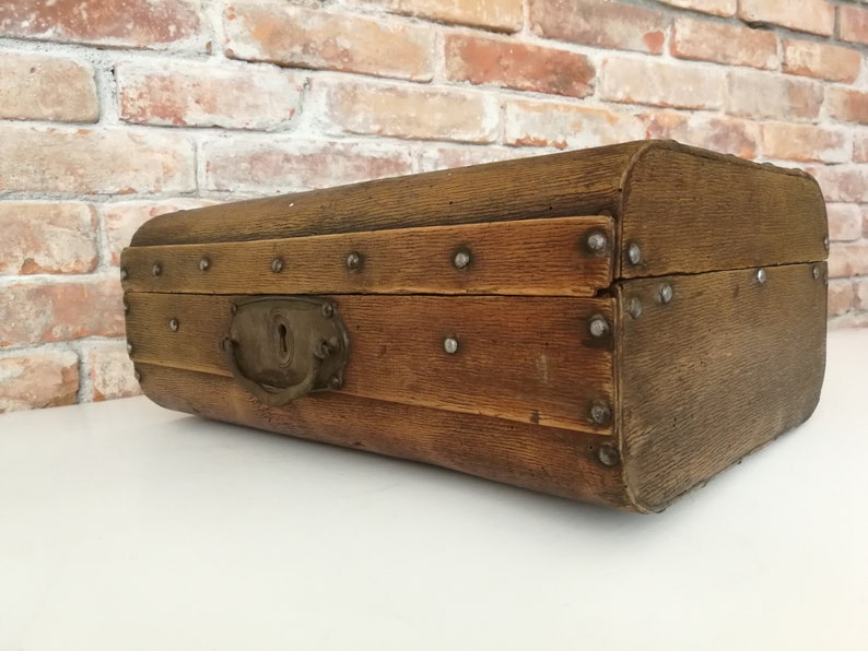 Antique wooden briefcase vintage luggage bag travel case old victoria era steampunk 19th century box decor photography primitive vampir rare