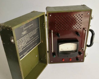 Large Soviet era electrical measuring device analog box case wooden voltmeter antique industrial steampunk decor bakelite bunker tester