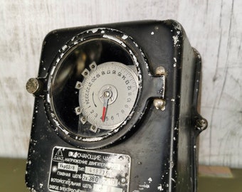 Large Soviet era electrical time relay device analog mechanical metal case clock antique industrial steampunk decor bakelite bunker gears