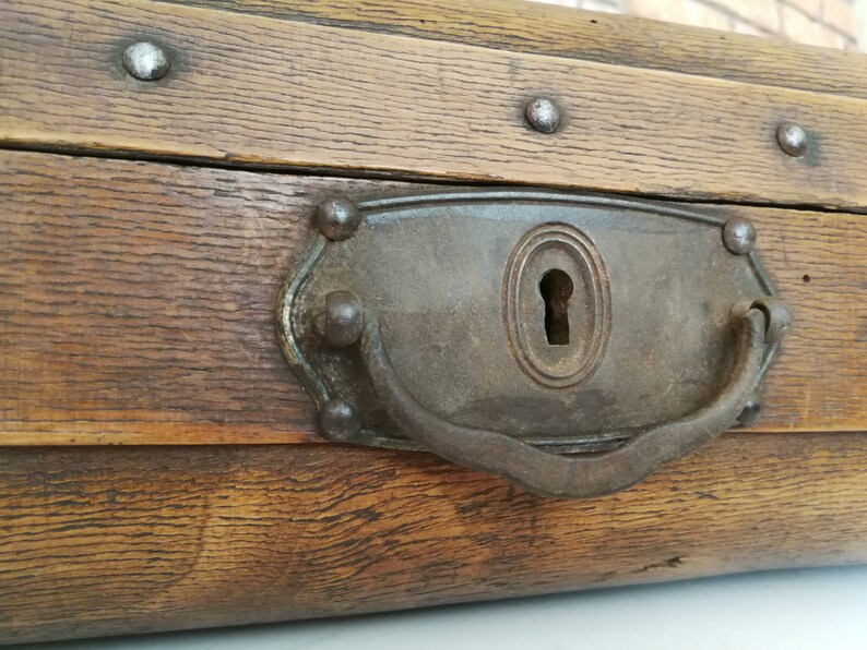 Antique wooden briefcase vintage luggage bag travel case old victoria era steampunk 19th century box decor photography primitive vampir rare