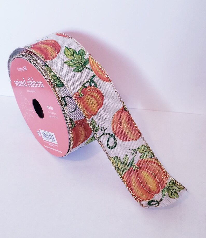 Wreath Supplies Bow Supplies Wired Cream Fall Ribbon Craft Supplies 1.5 inch Fall Pumpkin Ribbon Orange Thanksgiving Ribbon
