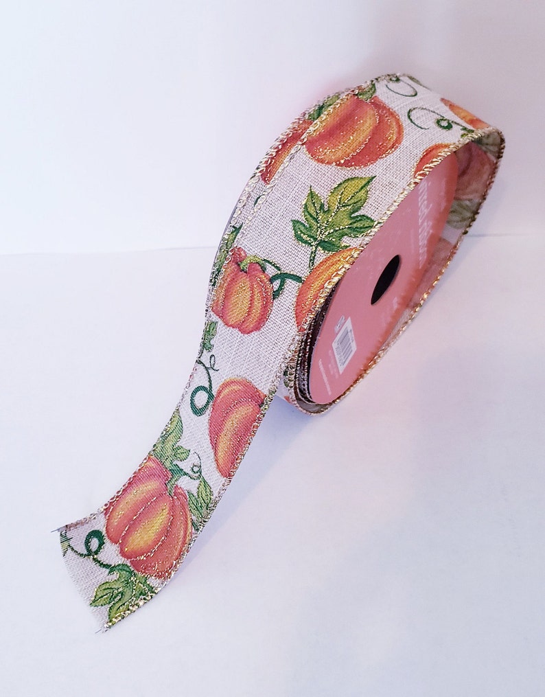 Wreath Supplies Bow Supplies Wired Cream Fall Ribbon Craft Supplies 1.5 inch Fall Pumpkin Ribbon Orange Thanksgiving Ribbon
