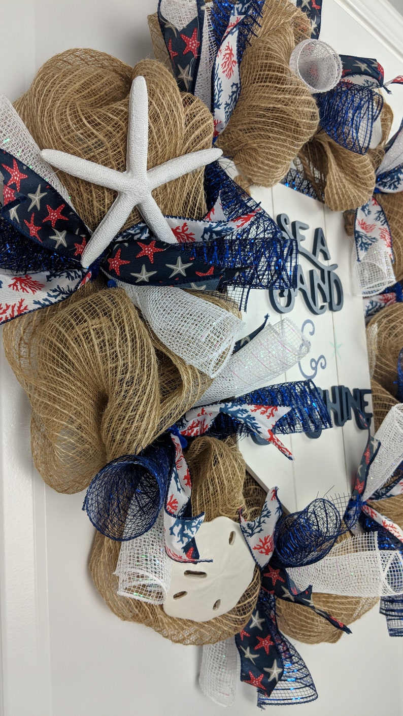 Star Fish Beach Wreath for Front Door Summer Wreath Blue and White Nautical Wreath Spring Wreath Home Decor