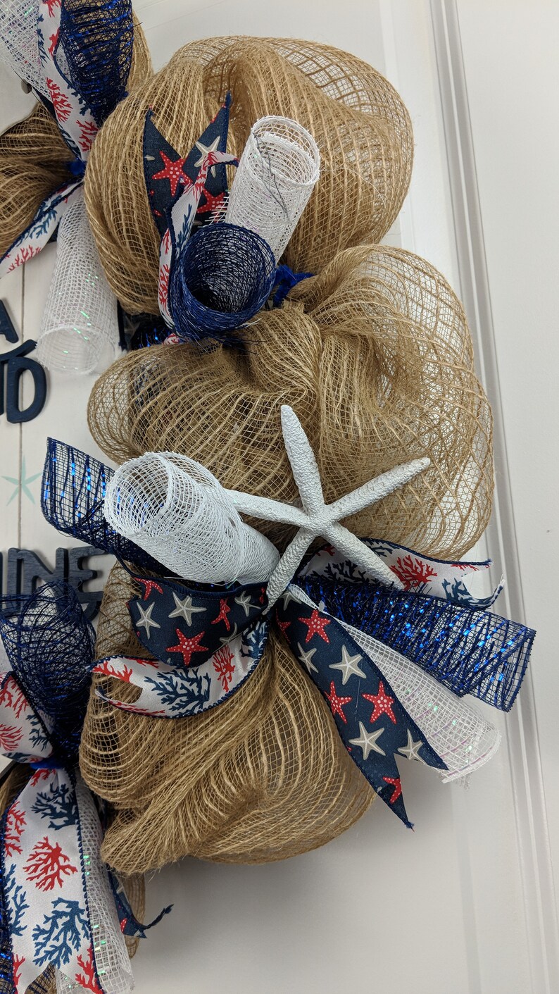 Star Fish Beach Wreath for Front Door Summer Wreath Blue and White Nautical Wreath Spring Wreath Home Decor
