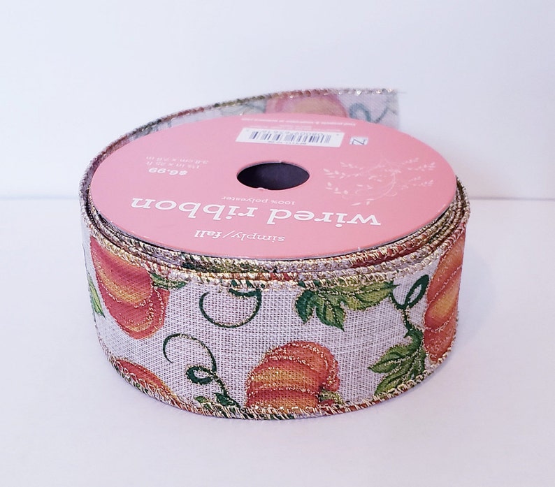 Wreath Supplies Bow Supplies Wired Cream Fall Ribbon Craft Supplies 1.5 inch Fall Pumpkin Ribbon Orange Thanksgiving Ribbon
