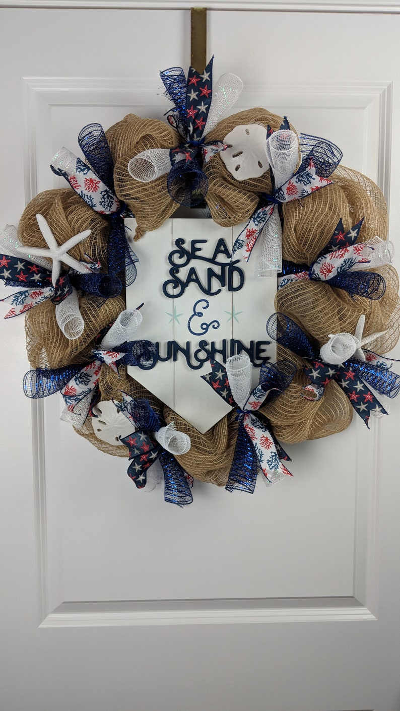 Star Fish Beach Wreath for Front Door Summer Wreath Blue and White Nautical Wreath Spring Wreath Home Decor