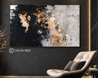 Original Black White Gold Abstract Artwork, Textured Canvas Wall Art, Modern Luxury Decor