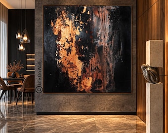 Original Black Gold Abstract Painting, Hand Painted Textured Canvas, Modern Luxury Statement Wall Art