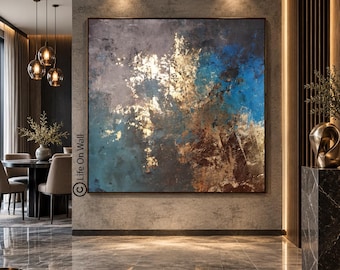Original Blue Gray Gold Abstract Painting | Hand Painted Textured Wall Art | Modern Luxury Decor