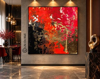 Original Orange Pink Gold Abstract Painting, Hand Painted Textured Canvas, Luxury Modern Statement Art
