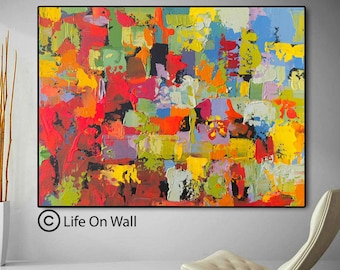 Colorful Abstract Painting on Canvas | Original Hand Painted Impasto Modern Wall Art