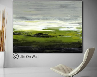 Abstract Canvas Art - Green, White, Gray, Black | Living Room Wall Art