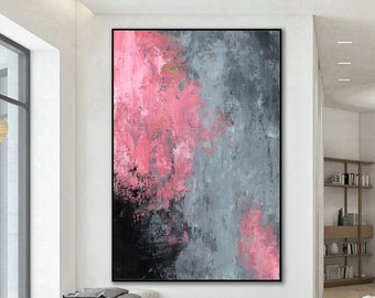 Modern abstract artwork on canvas, Pink gray black wall art, Abstract canvas artwork, Extra Large Abstract art, home decor wall art