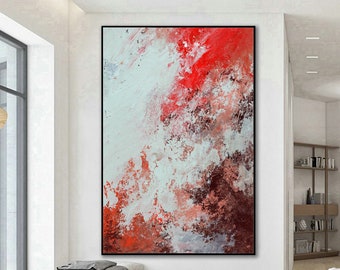 Living room abstract artwork orange brown sky blue, bedroom abstract art, Extra large abstract art on canvas, abstract artwork for home
