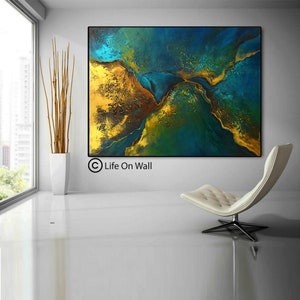 Gold & Blue Abstract Painting: Large Textured Canvas Art