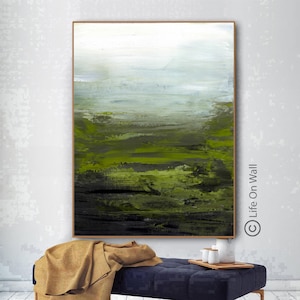 Green White Black Abstract Art | Original Textured Painting on Canvas | Hand-Painted Modern Abstract Art | Black Gold Framed Artwork