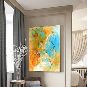 What Do You See Abstract Art Print | Yellow, Blue Abstract Wall Art | Yellow Art Print | Intuitive Abstract Painting Print |Canvas Art Print