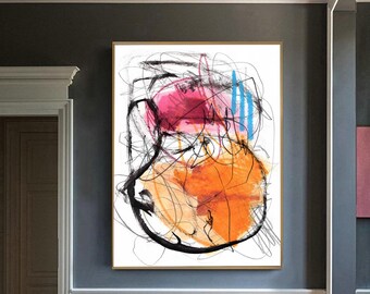 Orange & Pink Abstract Art Print | Modern Home Wall Decor | Oversized Canvas Art for Bedroom