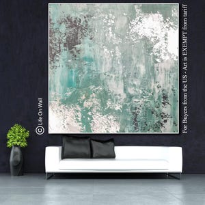 Original Textured Abstract Art Teal Gray Silver Foil Hand Painted | Silver Foil Abstract Painting| Abstract Art On Canvas| Black Framed Art