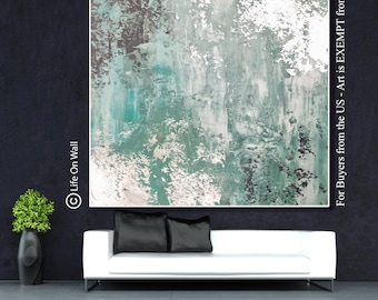 Original Textured Abstract Art Teal Gray Silver Foil Hand Painted | Silver Foil Abstract Painting| Abstract Art On Canvas| Black Framed Art