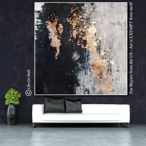 Modern Abstract Painting | Black Gray White Gold Foil Canvas Art | Extra Large Hand-Painted Textured Artwork | Customizable Art| LifeOnWall