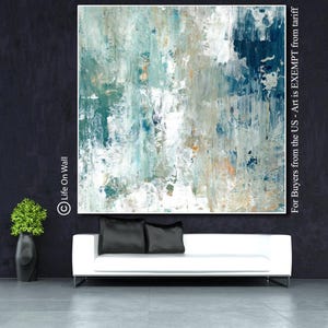 Large Abstract Wall Art | Original Textured Painting Teal White Blue Gray | Palette Knife Art on Canvas | Abstract Canvas Art | LifeOnWall