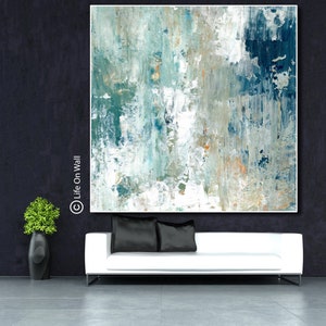 Large Abstract Wall Art | Original Textured Painting Teal White Blue Gray | Palette Knife Art on Canvas | Abstract Canvas Art | LifeOnWall