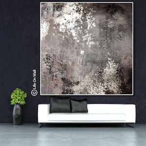 Original Art On Canvas | Silver Foil Abstract Art | Hand Painted Abstract Artwork| Abstract Original Painting Gray Black Silver Foil