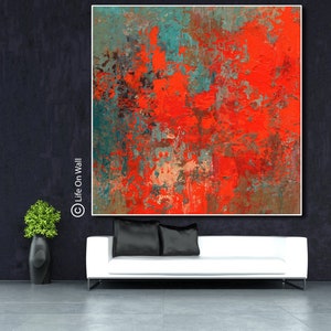 Abstract Artwork On Canvas | Abstract Art On Canvas| Abstract Art Red Brown Teal | Extra Large Abstract Art On Canvas | LifeOnWall