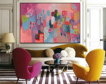 Pink & Blue Abstract Art Print | Large Canvas Art for Living Room