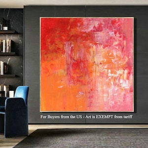 Large Framed Abstract Canvas Art Pink Red Orange Ochre | Ready To Hang Wall Art For Home Office Decor | Colorful Abstract Art | LifeOnWall