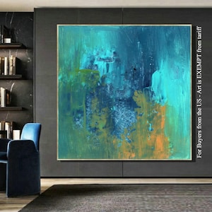 Abstract Artwork On Canvas | Teal Green Blue Ochre Extra Large Abstract Art | Abstract Canvas Art | Bedroom Art For Home Decor| LifeOnWall