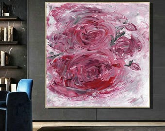 Textured Pink Roses 3D Impasto Painting | Abstract Floral Palette Knife Art