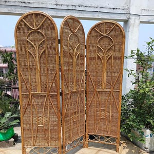 Biombo de ratán independiente / Biombo de tres paneles de caña - 1,8 m / Mampara de ratán hecha a mano / Cabecero de cama bohemio / Decoración bohemia para el hogar