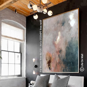 Original Abstract Art Painting | Blue Gray Pink Gold Leaf Canvas Art | Large Textured Artwork | Contemporary Hand-Painted Wall Decor
