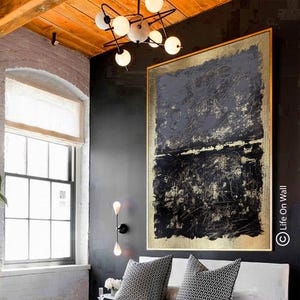 Textured Abstract Painting: Gray, Black & Gold Foil Canvas Art