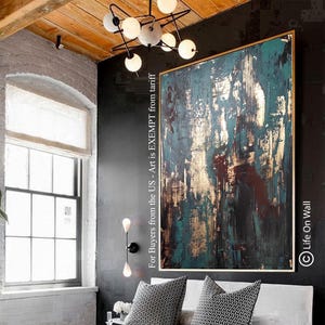 Textured Abstract Painting: Gold Leaf, Blue, Brown Acrylic Art
