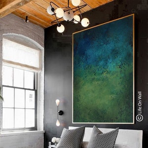 Green Blue Textured Abstract Painting | Hand-Painted Palette Knife Art | Large Modern Wall Art Decor | Original Canvas Artwork| LifeOnWall