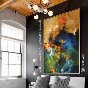 Large Abstract Canvas Art Gold Blue Green | Abstract Painting On Canvas |  Hand Painted Canvas Art |Original Textured Abstract| LifeOnWall