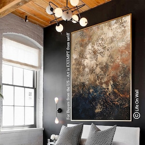 Beige Brown Blue Gray Abstract Painting | Hand-Painted Large Canvas Art | Textured Modern Wall Decor | Contemporary Home Artwork for Living