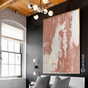 Hand-Painted Pink & Gold Leaf Abstract Canvas Art: Textured Modern Decor