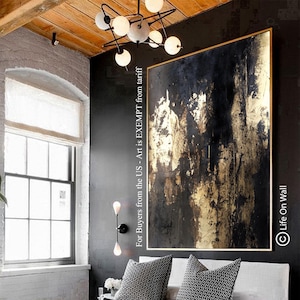 Original Abstract Wall Art | Gold Foil Gray Black Painting | Large Hand-Painted Textured Canvas Artwork | Modern Home Decor for Living Room
