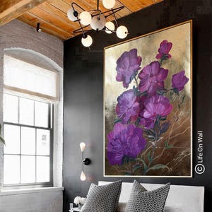 Textured Floral Painting: Original Hand-Painted Flower Art on Gold Foil