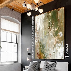 Original Textured Abstract Art White Green Brown Beige | Hand-Painted Palette Knife Painting | Large Modern Wall Art | LifeOnWall