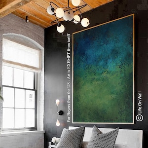 Green Blue Textured Abstract Painting | Hand-Painted Palette Knife Art | Large Modern Wall Art Decor | Original Canvas Artwork| LifeOnWall