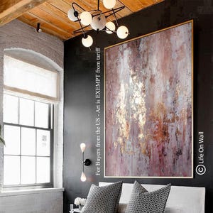 Hand-Painted Abstract Art | Brown Pink White Purple Gold Leaf Canvas Painting | Textured Wall Decor | Custom Made Modern Art | LifeOnwall